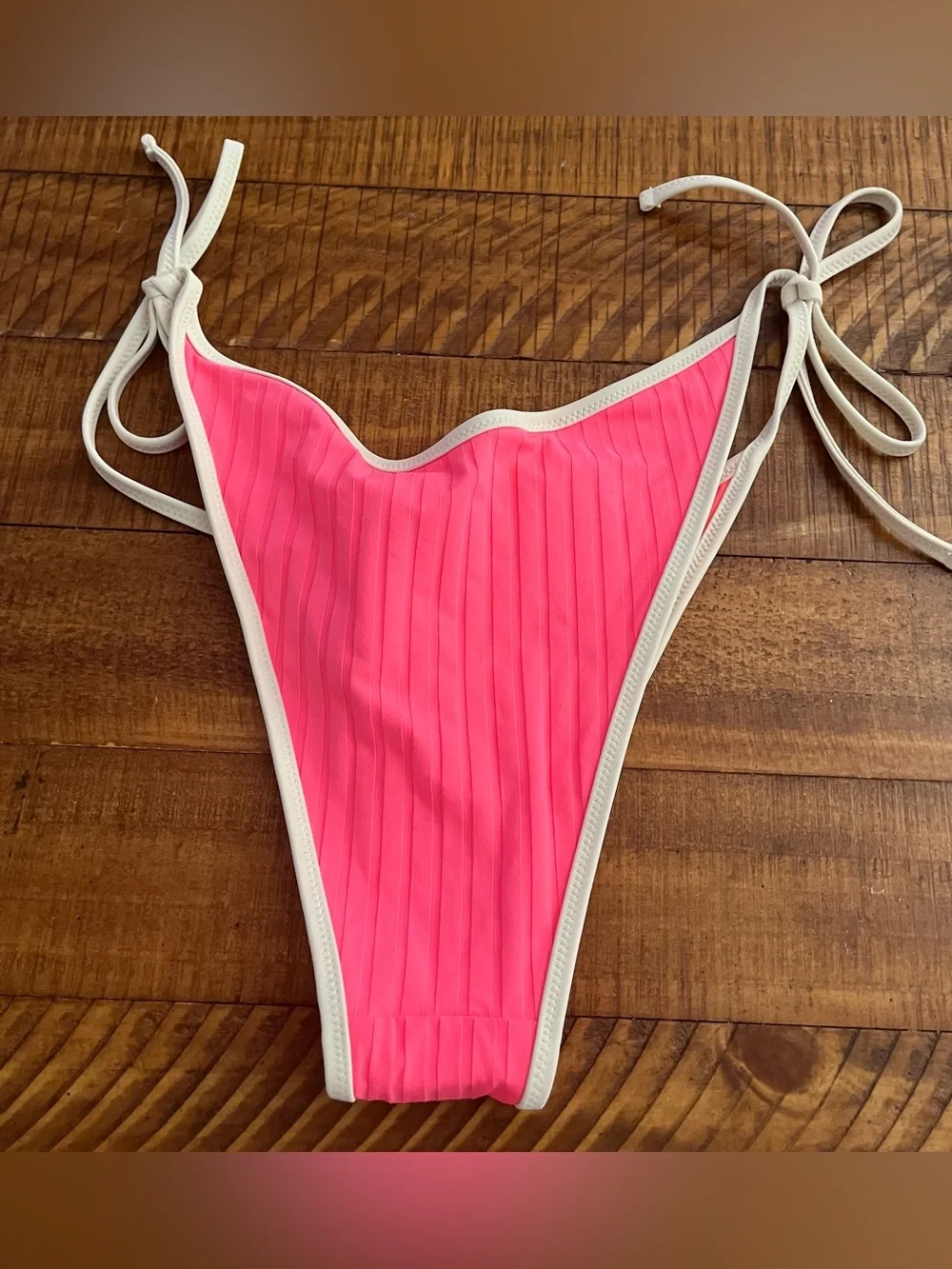 NWT Aerie Wide Rib Low Rise Tie Cheekiest Bikini Bottom in Pink - Sz S